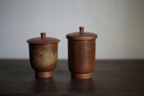 Japans Bizen-yaki tea cup a couples cup made by Kimura Toho inscribed first-class hair color