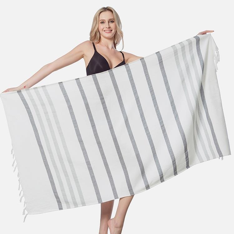 New Direct-Sale Striped Yarn-Dyed Turkish Beach Towel for Export, All-Cotton Tassel Bath Towel, Turkish Towel, Beach