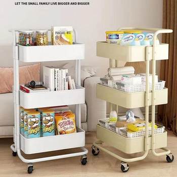 Wrought iron movable wheeled storage rack multi-function storage tool small cart household floor-standing storage rack
