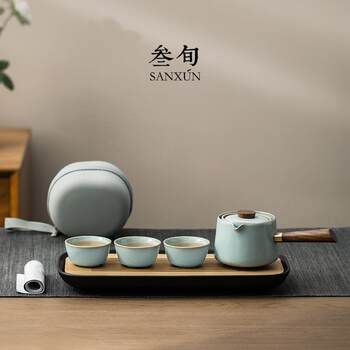 Sanxun ru kiln zhuan zhuan travel tea set portable quick guest cup one pot three cups automatic teapot high-end