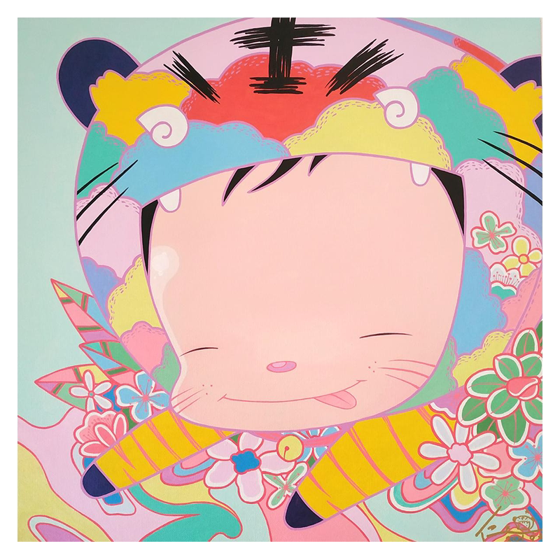 188 edition ] Chan Ren Yan oil canvas print with framed living room mask decoration painting hanging painting