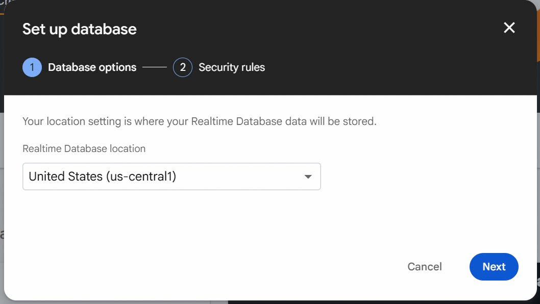 Realtime Database setup step