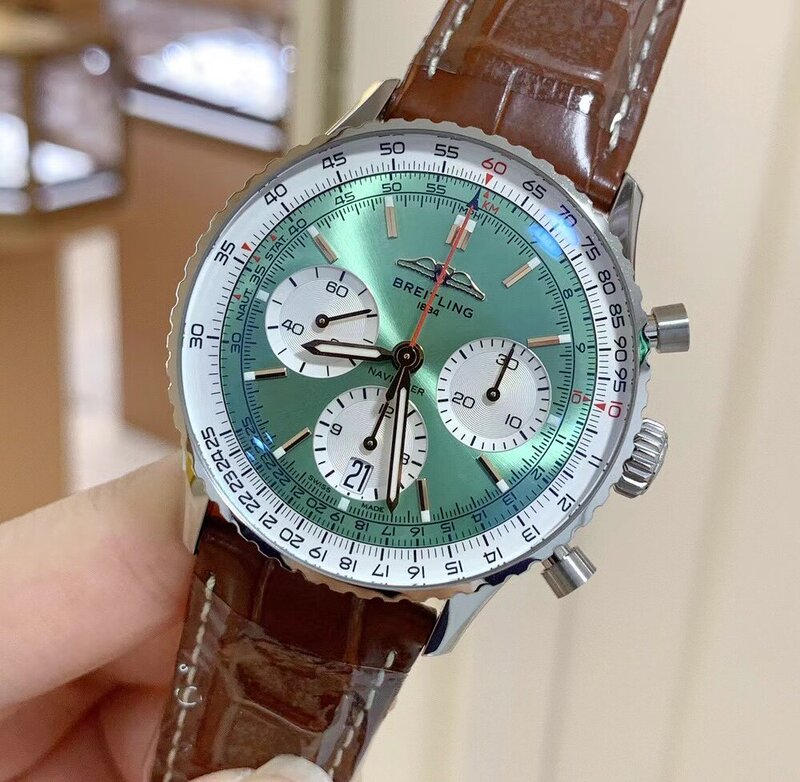98 New 41mm Breitling Aviation Chronograph 1 Series Ab0139211L1P1 Mint Green Automatic Mechanical Men's Watch