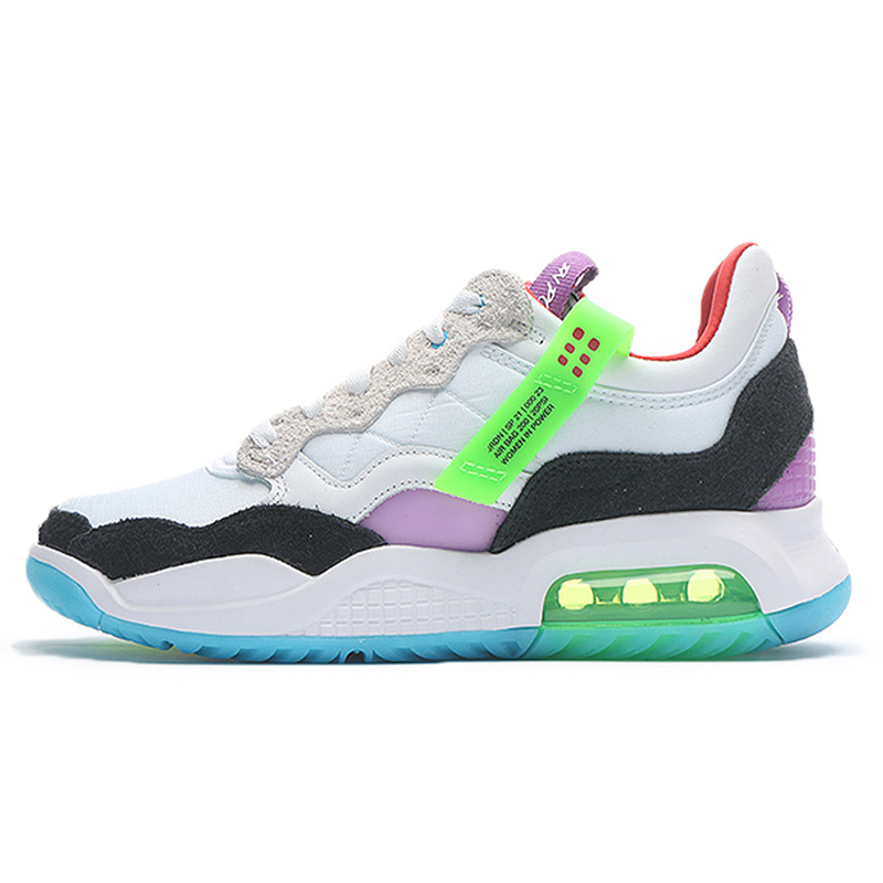 Jordan MA2 气垫运动 低帮 跑步鞋 男款 白绿紫