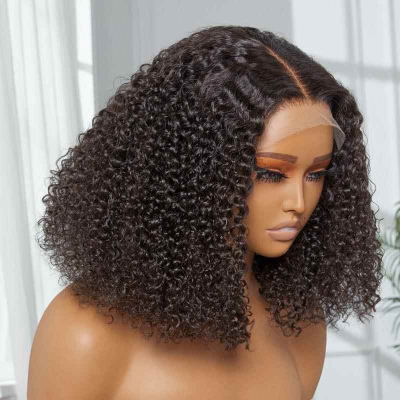 Amazon's New European and American Style Women's Lace Wig, Black Middle-Parted Short Curly Hair, Small Curls, High-Temperature Fiber Wig