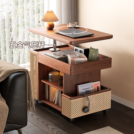 全实木升降茶几桌小户型客厅家用沙发边柜可移动小推车巴士边几