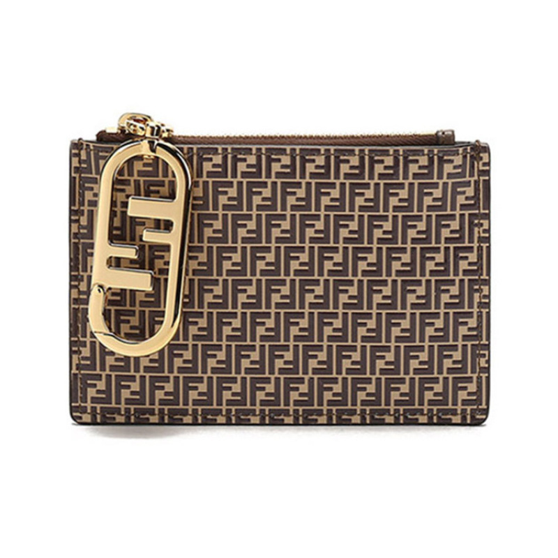 Unused Fendi/Fendi Monogram Logo Calfskin Beige Brown Women's Medium-Sized Coin Purse Clutch Bag