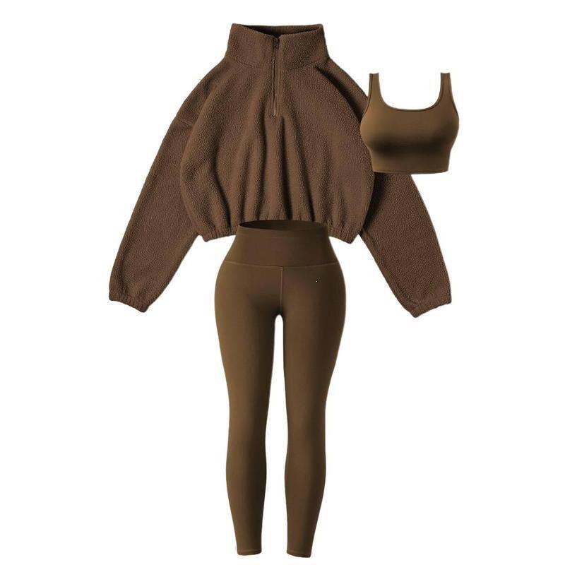 R 99419 Fleece Sweatshirt Yoga Outfit Set Plush Sports Suit