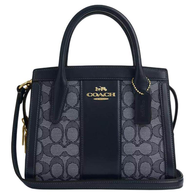COACH蔻驰 Carryall 22小牛皮 单肩斜挎手提包小号女款午夜海军蓝