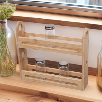 Spot Wooden Double-Layer Spice Rack Bamboo Wood Sundry Storage Rack Desktop Organization Bathroom Bracket Cosmetics Storage Rack
