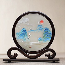 Su embroidery double-sided embroidery pure hand embroidery table screen Thousands of Miles of Rivers and Mountains new Chinese style home decoration ornaments and gifts