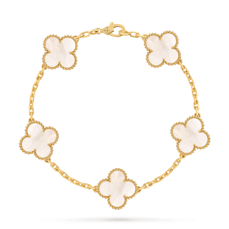 Van Cleef & Arpels Four-Leaf Clover Series White Mother-Of-Pearl Five-Flower 18K Gold Bracelet [9.9 New Condition]