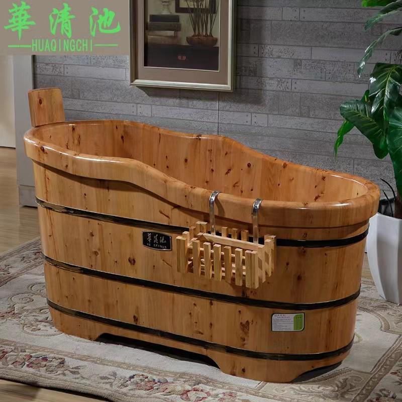 Wave-Shaped Wooden Bath Tub for Home and Commercial Use, Wooden Bathing Tub for Adults, Solid Wood Bathtub, Thickened Single-Person Bath Basin