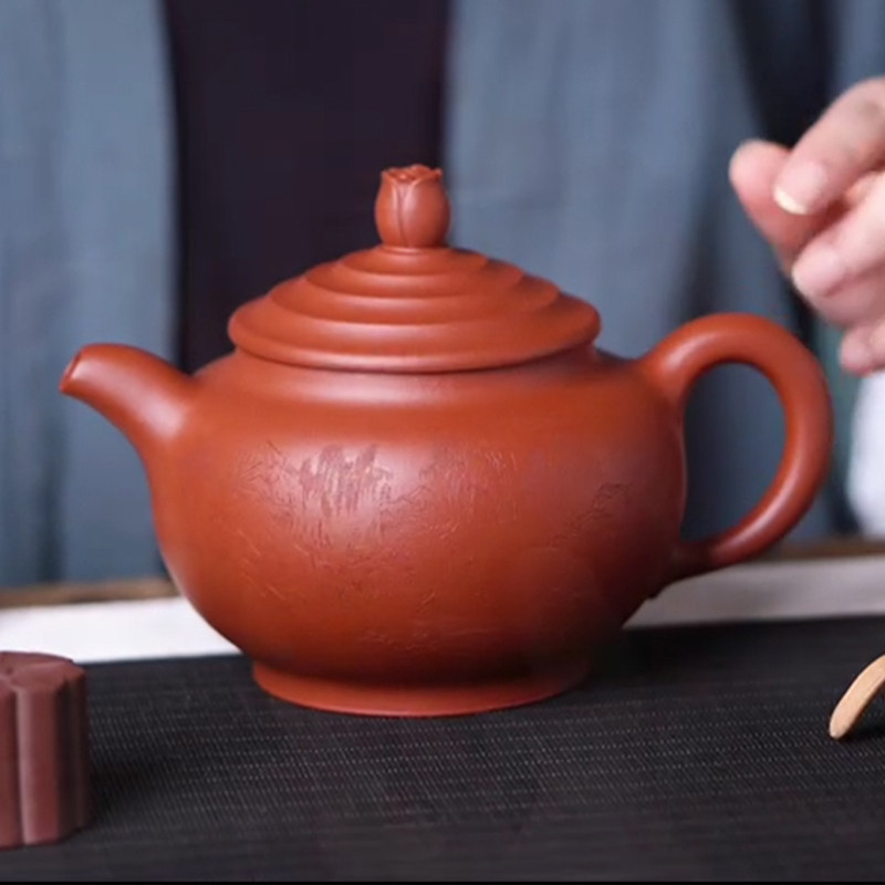 New Year special purple sand pot research high yellow teacher bud bottom groove clear about 480cc authentic handmade Yixing raw ore