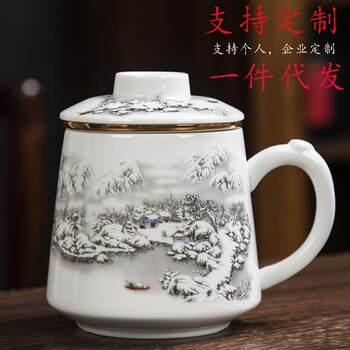 ຈອກຊານ້ໍາຊາແຍກຕ່າງຫາກການກັ່ນຕອງເຊລາມິກທີ່ມີ lid ພິທີຊາດຽວຈອກຄວາມອາດສາມາດຂະຫນາດໃຫຍ່ຫ້ອງການຊາເຄື່ອງທີ່ລະນຶກ