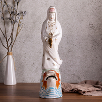 Old porcelain hand-made dripping Guanyin Buddha statue made in the 1980s as a sculpture ornament for blessing antique porcelain collection