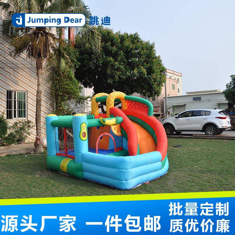 Inflatable Castle for Home Use, Children's Slide, Small Climbing Area, Indoor and Outdoor Trampoline, Fruit-Themed Bouncy Trampoline
