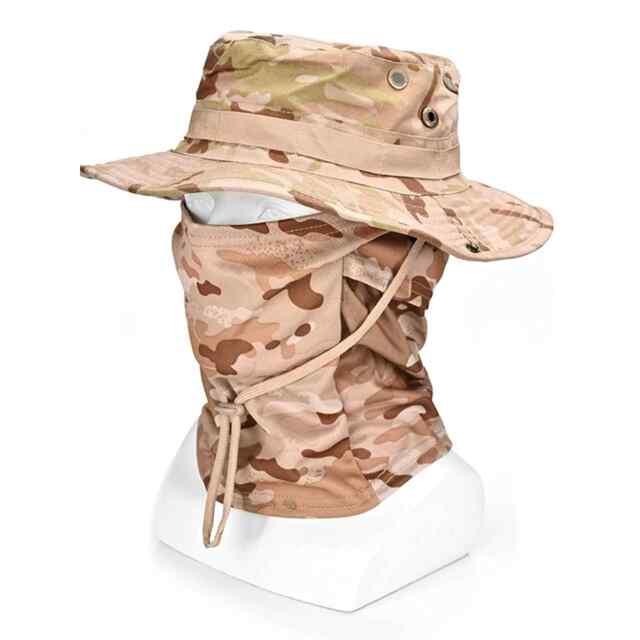 Camouflage round edge bean hat outdoor military fan mountaineering bicycle mask camping fishing warm sun protection breathable quick-drying