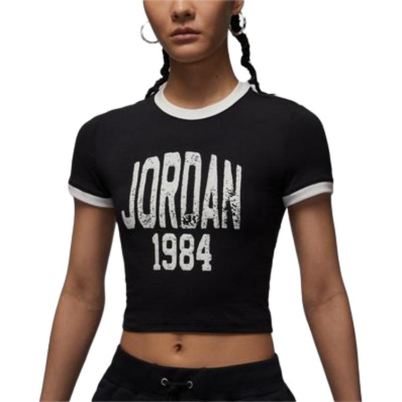 Jordan  圆领时尚百搭撞色截短短袖 T恤 女款 黑色