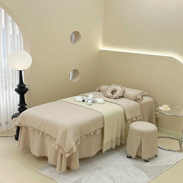 New spring and summer beauty bed cover four-piece set high-end light luxury solid color beauty salon special skin management special bed sheet