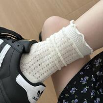 Lace socks womens mid-calf socks summer thin pure cotton white fungus heap socks with small leather shoes summer
