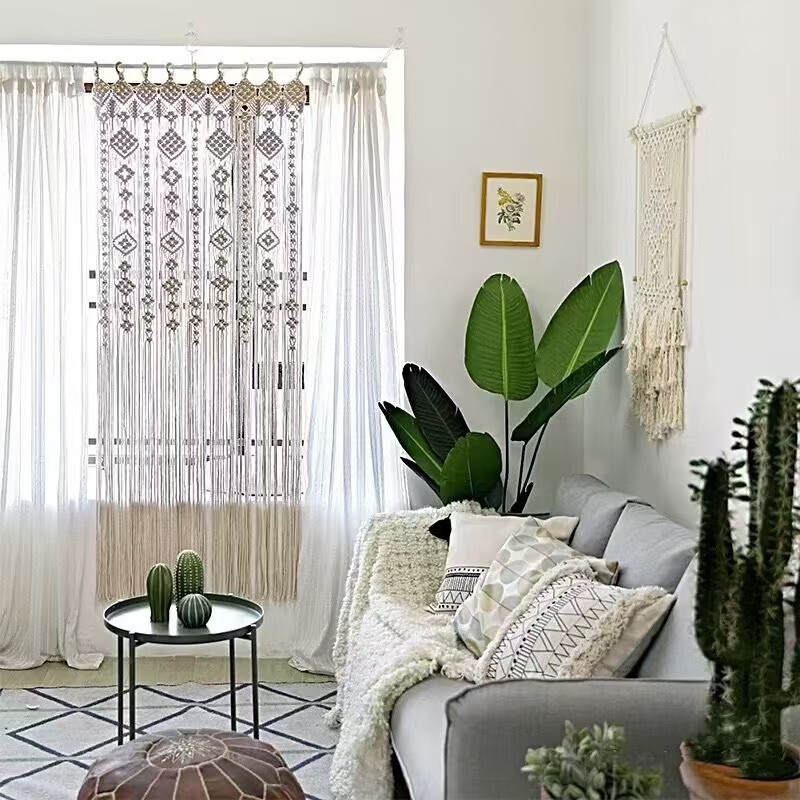 Bohemian Handmade Woven Door Curtain Tapestry for Guesthouse Room Decoration, Half-Length Short Curtain, Ins-Style Tassel Thread Curtain Tapestry