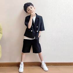 Boys' Summer Suit Two-Piece Set Birthday Loose Casual Boys' Flower Boy Children's Short-Sleeved Shorts Breathable Three-Piece Set