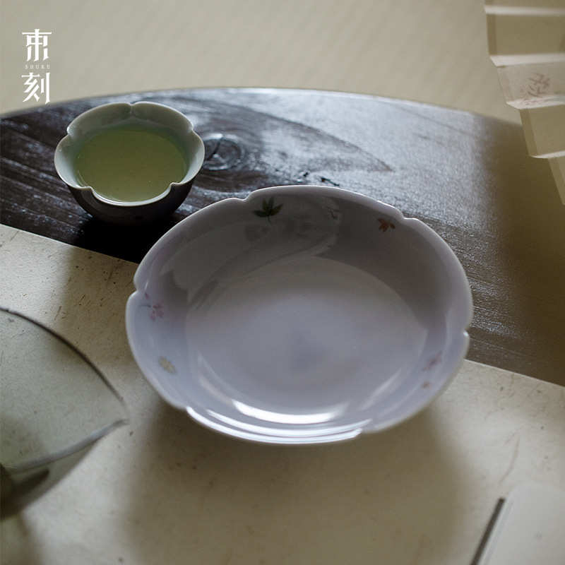 Bunch carving Hibiscus purple hand-painted flower flower mouth pot Cheng Kung Fu tea set dry brew tea mat dry brewing plate tea table