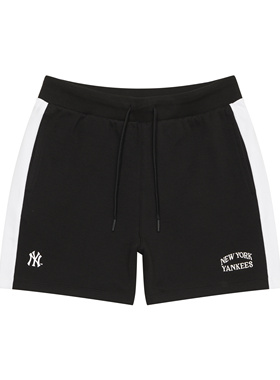 MLB SS24 纽约洋基队 撞色系带直筒美式休闲短裤 女款 黑色