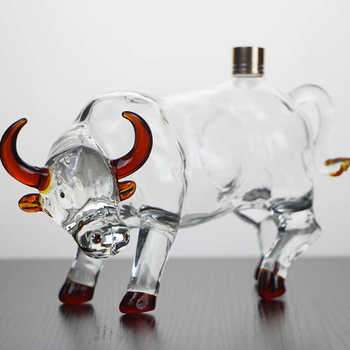 Manufacturer supplies zodiac cow shape animal bubble wine bottle glass crafts cow shape bubble wine white wine bottle