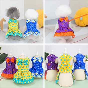 Puppy clothes, pet clothing, bow tie, leash skirt, pomeranian princess skirt, dog can hang leash cotton clothing