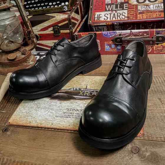 Jixu Big-Toe Leather Shoes for Men, Retro Round-Toe Genuine Leather, Japanese Style-Style Raised-Toe Men's Shoes, Business Casual Workwear, Fashionable Shoes