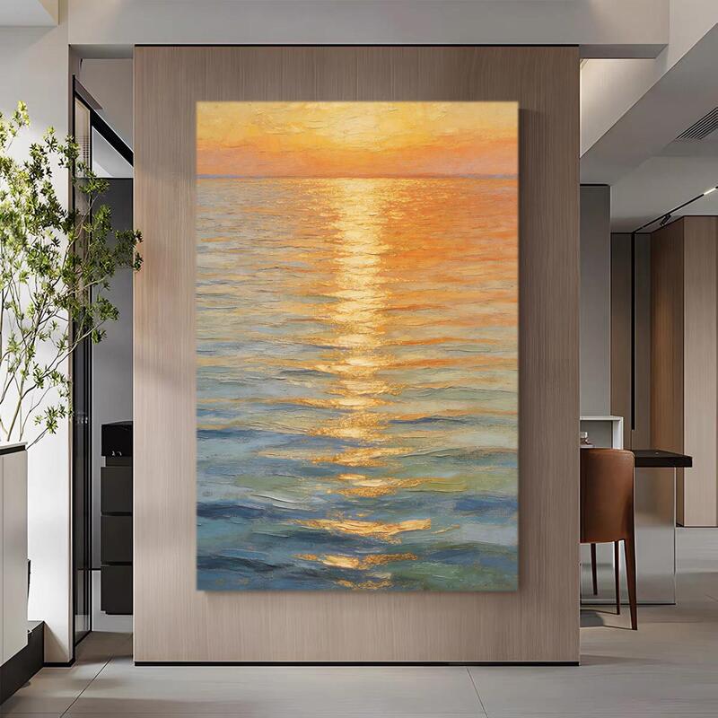 Seascape Sunrise Hand-Painted Oil Painting for Living Room Sofa Background Wall, Italian Minimalist Style Entrance Hallway Decorative Painting Seascape Sunrise Hand-Painted Oil Painting for Living Room Sofa Background Wall, Italian Minimalist Style Entrance Hallway Decorative Painting