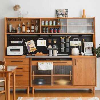Nordic solid wood sideboard japanese cherry wood hole board storage cabinet integrated home kitchen wall storage cabinet