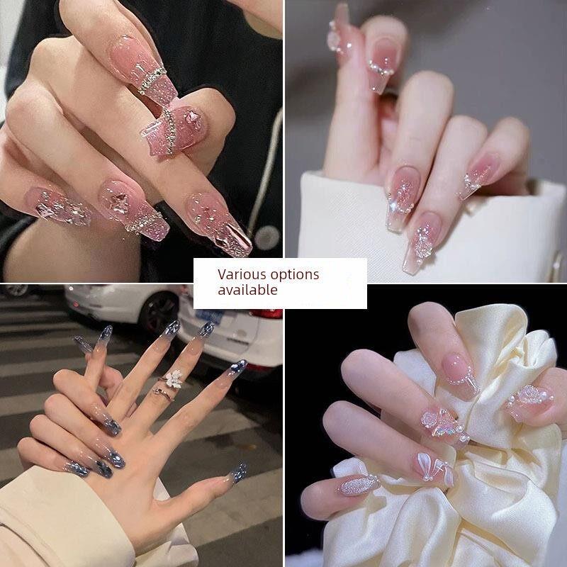 Handmade Wearable Nails Diamond Butterfly Glitter Manicure Fairy Style Jelly Crystal Wearable Nails Glitter