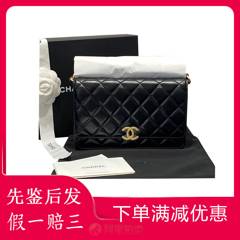 [99 New] Chanel/Chanel 22C Black and Gold Lambskin Woc Two-Tone Chain Shoulder Crossbody Women's Bag
