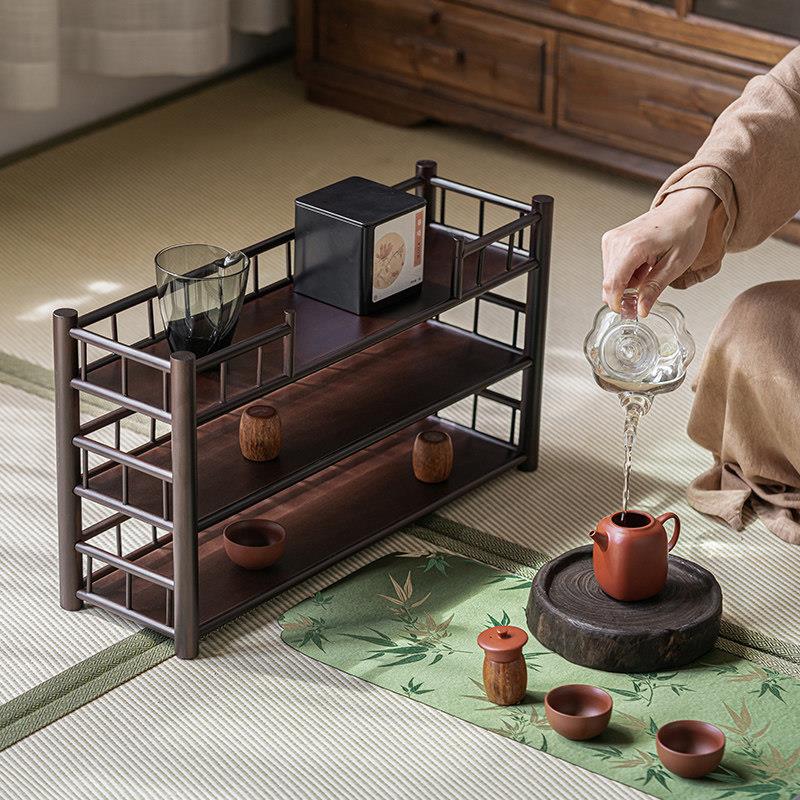 Universal household environmentally friendly bamboo surface tea room home cup tea pot tea set storage shelf display rack table display rack