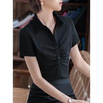 Stretch cotton short-sleeved black shirt for women summer thin 2024 new slim fit large size professional work shirt