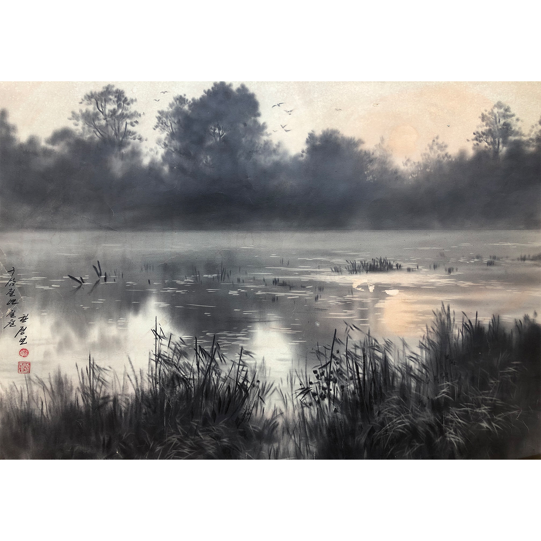 North Korea Lead Stroke First Man's Deceased Meritorious Painter Han Kyung Pao Sunset West's Pure Hand-painted Masterpiece Auction-Taobao