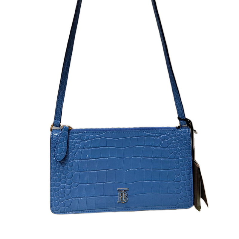 99% New and Unused Burberry Classic Blue Crocodile Leather Embossed Underarm Bag for Women