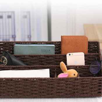 Storage basket straw weaving multi-layer desktop storage box multi-grid debris storage box office coffee table entrance key new model