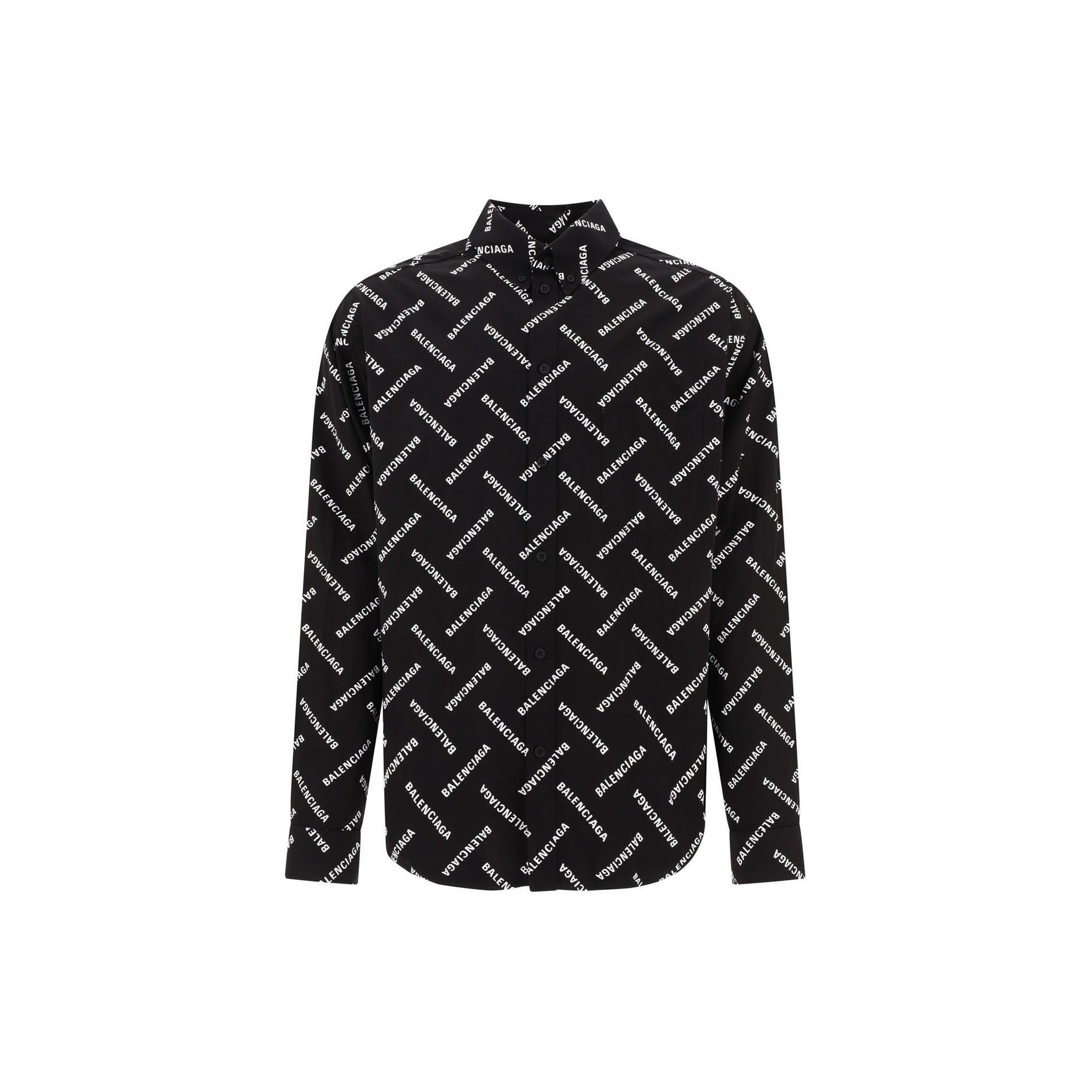 Balenciaga巴黎世家 满印翻领合身版型纽扣长袖衬衫 男款 黑色
