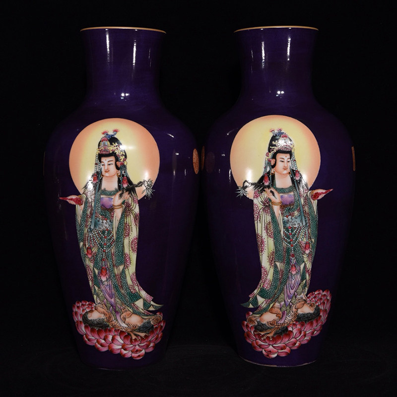 LY0758 Qingqianlong style purple glaze pastel Guanyin bottle