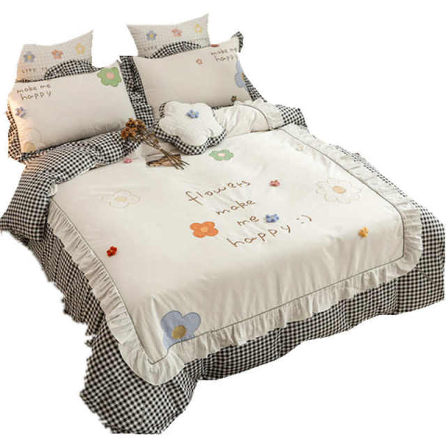 Internet celebrity style cotton four-piece set pure cotton Korean version princess style double quilt cover ruffled flower bedding