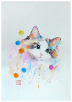 Hand-painted watercolor painting for living room and childrens room decoration painting cute painting for gift to girlfriend cat Chen Chao