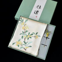 Su embroidered silk pure hand embroidered scarf velvet flower brooch set box Autumn Fragrance Thirty Thousand Dendrobium Chinese style handicrafts