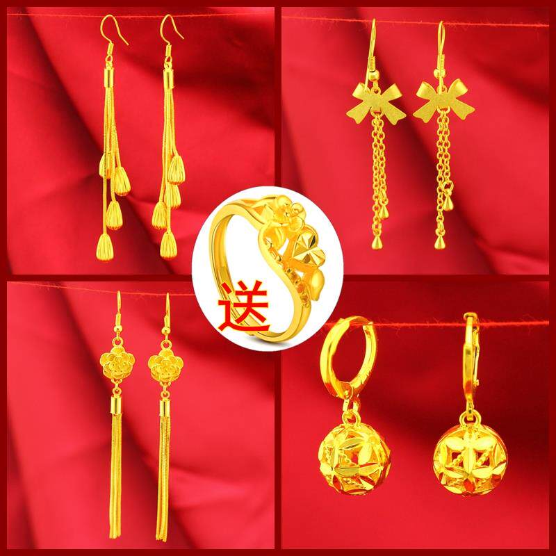 Zhou Dafu Huanmei sends ring full of Star earrings Longfeng rose 24K gold earrings 999 foot gold 18K
