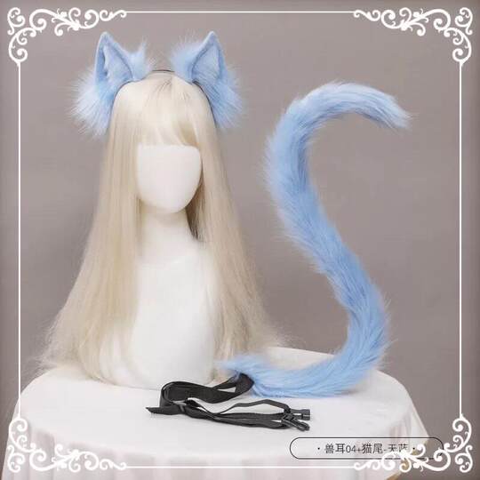 Cosplay fox ears hair accessories fox tail set handmade fox girl animal ears headband animal tail cat ear headdress