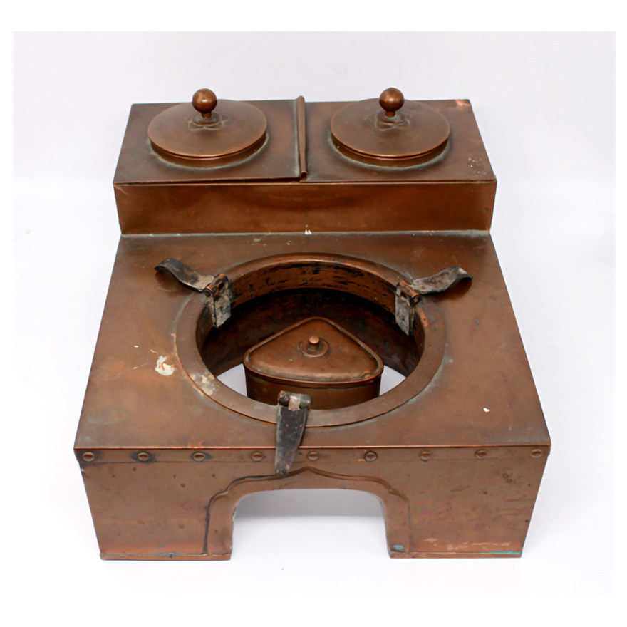 Interesting Collection] Showa Period Red Copper Gold Handmade Kansai Fire Bowl Tea Kettle Wude Tea Ceremony Integrated Furnace