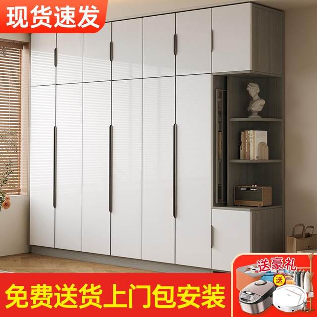Cream style solid wood storage cabinet wardrobe home bedroom small apartment modern simple cabinet whole house furniture combination